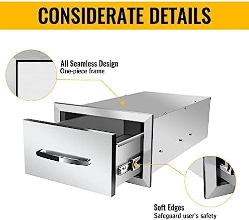 BBQ Outdoor Kitchen Drawers Stainless Steel 3-Drawer BBQ Drawer Enclosed Built-in Drawer Flush Mount for Outdoor Kitchens & BBQ Islands,14Wx23Dx8.5H - Image 6