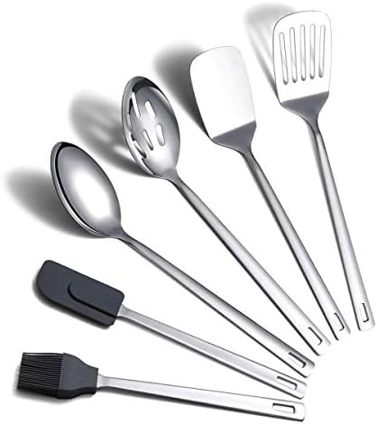 Cooking Spoon, Berglander 6 Pieces Spatula Set Stainless Steel, Metal Spatula, Serving Spoon, Kitchen Tools Set Non-Stick And Heat Resistant, Dishwasher Safe, Easy to Clean (6 Packs) by Berglander