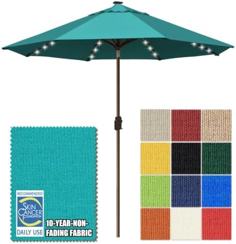 EliteShade USA 10-Year-Non-Fading 10ft Market Patio Umbrella, Commercial Grade Table Sun Umbrella with 80 Solar LED Lights, Crank Open, Windproof & UPF 50+ UV Protection for Garden, Deck, Pool, Backyard, Teal by EliteShade