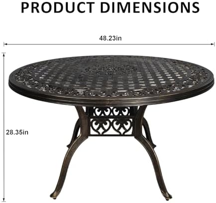 48.23" Patio Dining Table, All-Weather Cast Aluminum Table with 2.36" Umbrella Hole, Patio Furniture Table, Outdoor Dining Table for Backyard and Poolside - Image 3