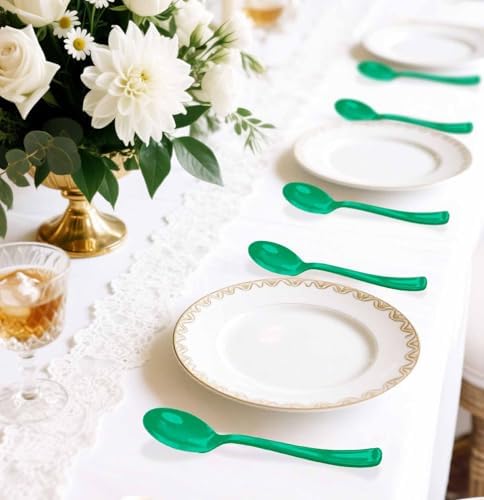 SietDESEO 50 PCS Green Plastic Spoons Disposable Utensils Heavy Duty Green Spoons Disposable Cutlery for Birthday Wedding Baby Shower Bridal Shower Plastic Silverware - Image 6