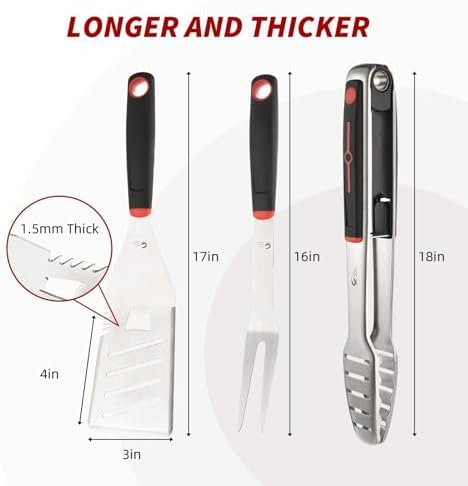 BBQ Tools Set, 4 PCS Heavy Duty Stainless Steel Spatula, Fork, Tongs with Portable Bag, Essential Accessories for Barbecue Outdoor Grill, Grilling Gifts for Men Dad Camp Chef - Image 2