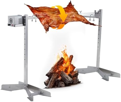 IDEALHOUSE Heavy-Duty Stainless Steel Rotisserie Grill Kit - Charcoal Spit Roaster Stand, 46 in Spit, 132 lb Capacity, Single 50W Motor, 8-Level Height Adjustable for Pig/Lamb/Goat - 50W-60kg, 46 x 21 by IDEALHOUSE