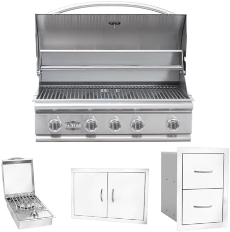 Bullet by Bull Stainless Steel Outdoor Kitchen Grill Set - Built-In Liquid Propane Grill -BBQ Kitchen Island Bundle - Includes 5 Burner Grill, Side Burner, Double Access Door & Double Storage Drawer by Unknown