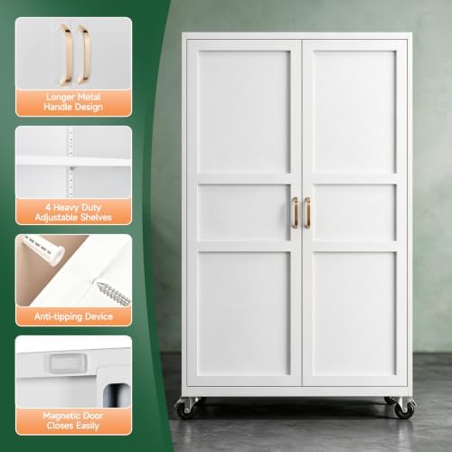 Letaya Metal Garage Storage Cabinet with Wheels,Wide Tool Locker,71”H,White - Image 5