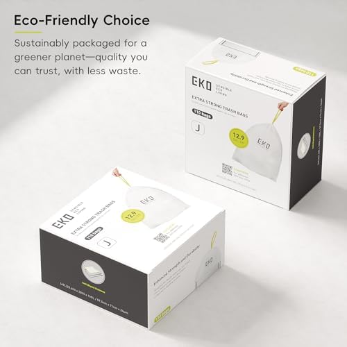EKO 12.9 Gallon / 45-49 Liter, 110 Count Drawstring Trash Bags, Extra-Strong Unscented Garbage Bags, Easy-Dispense Roll for Kitchen & Household Use, Resists Tears, Leaks and Punctures, Code J, White - Image 5