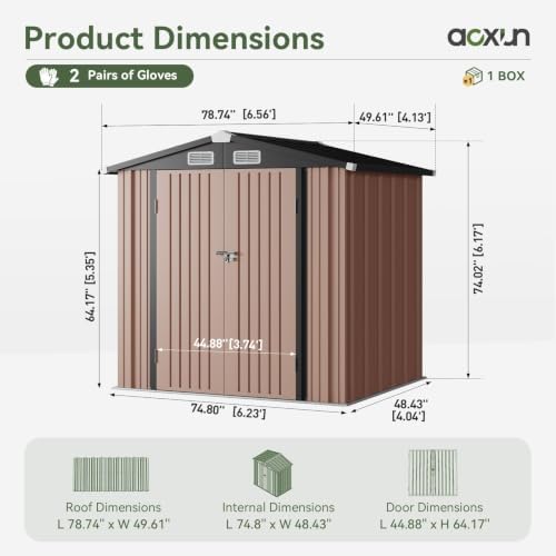 Aoxun 6x4 FT Shed Outdoor Storage Shed with Floor Brown - Image 2