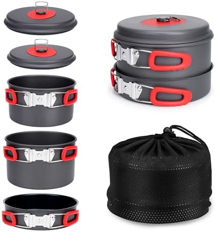 ALOCS Camping Cookware Set Camping Gear Compact Camping Pots and Pans Set by Alocs