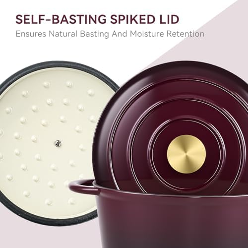 Miereirl 6 Quart Enameled Dutch Oven Pot with Lid, Cast Iron Dutch Oven with Dual Handles for Bread Baking, Cooking, Non-stick Enamel Coated Cookware, Fig - Image 3