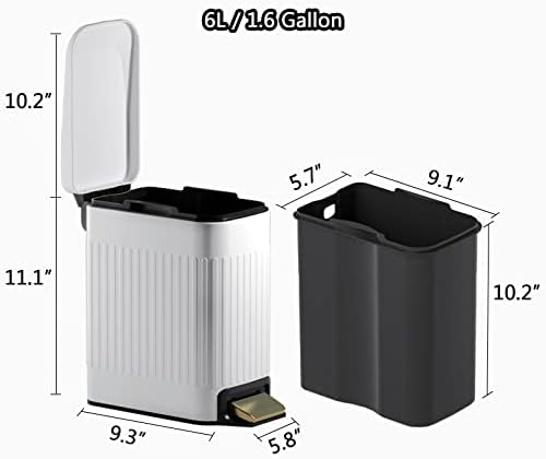 CEROELDA Small Bathroom Trash Can with Lid-6L/1.6 Gal-Soft Close Lid-White - Image 5