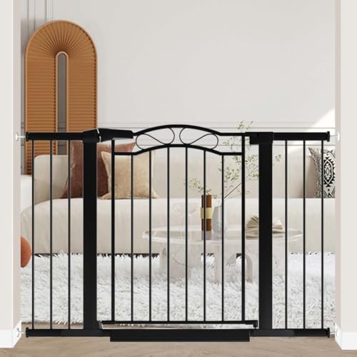 Fairy Baby 29.5"-48.8" Extra Wide Baby Gate for Stairs, Pressure Mounted Easy Walk Thru Pet Gate, Metal Safety Child Gate No Drill, Auto Close Long Dog Gates for the House Doorways, Black by FairyBaby