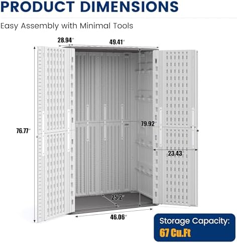 UDPATIO 67 Cu.Ft Vertical Outdoor Storage Shed, HDPE Resin Sheds,White - Image 2