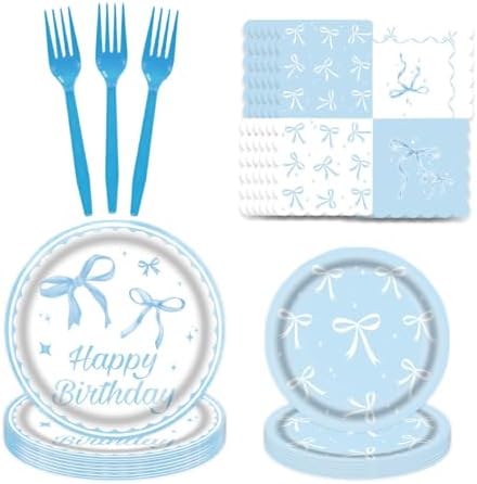 CHANGZHONG 50pcs Blue Bow Party Plate Dessert And Plate combination by Exquisitehighqualitypartydecorationstomeetyoureveryneed%EF%BC%81