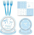 CHANGZHONG 50pcs Blue Bow Party Plate Dessert And Plate combination by Exquisitehighqualitypartydecorationstomeetyoureveryneed%EF%BC%81