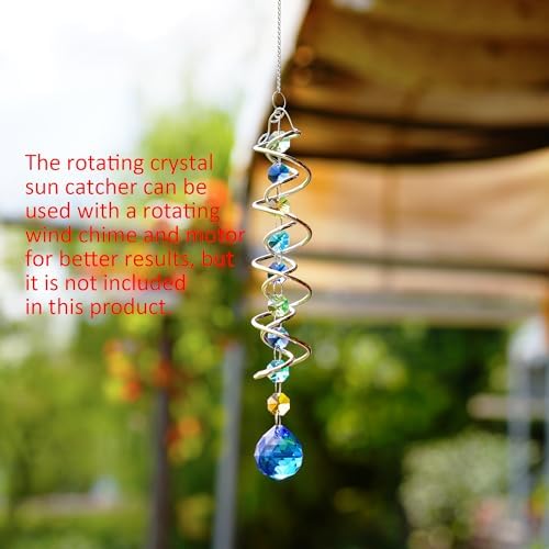 20.5in Sea Blue Crystal Gazing Ball Spiral Wind Spinner Suncatcher - Image 2