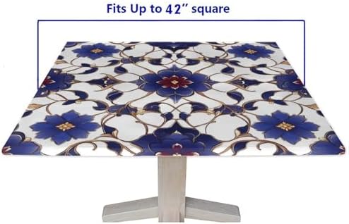 Table Cloth with Elastic Fitted Edges, Moroccan Trellis Pattern Printed on Fade Resistant Elastic Outdoor Table Cover, Great for Outdoor Picnics Patio Lunch, Fit for 42" x 42" Square Tables - Image 5