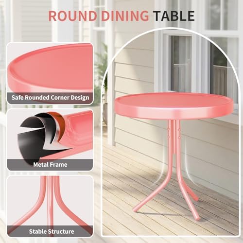 Outdoor 3-Piece Metal Bistro Set, Patio Conversation Set of 2,Pink - Image 4