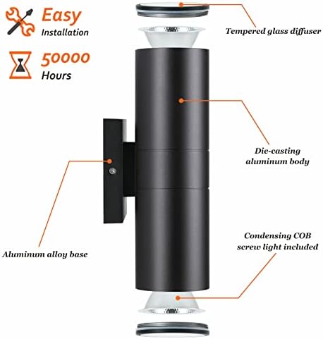 DAKAFUL Outdoor Wall Lights 6Pack, Integrated LED Cylinder Up Down Lights, 12W 2700K Aluminum Exterior Wall Light, Outdoor Light Fixture for Porch Patio Door - Image 3
