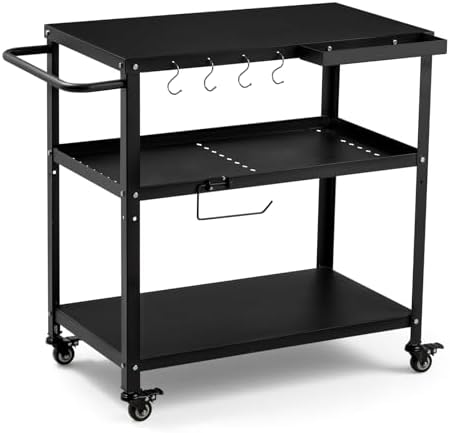Outdoor Grill Cart Table, Pizza Oven Stand with Casters, Black by GVGBUK