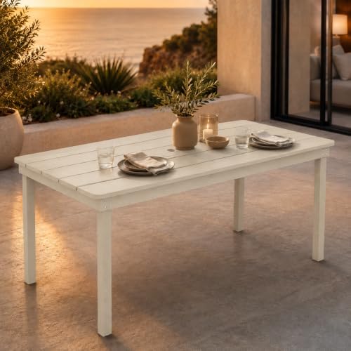 64" Rectangular Outdoor Dining Table, All-Weather HDPE Patio Table for 6-8 Person, Large Composite Wood Furniture with Umbrella Hole for Backyard Deck Garden Poolside, White - Image 3