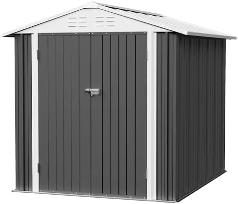 JUMMICO Metal Outdoor Storage Shed 6 x 8 FT Metal Shed with Lockable Door,Waterproof Garden Tool Shed Storage House for Backyard Patio Lawn,Grey by JUMMICO