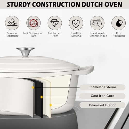 TeamFar Oval Dutch Oven, 5qt Enameled Cast Iron Dutch Oven Pot with Lid - Image 4