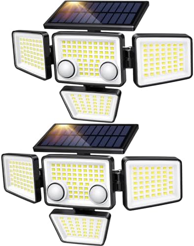 LYWALT Solar Outdoor Lights - 3000LM 188 LED Motion Sensor Outdoor Lights, 4 Heads Security Light,IP65 Waterproof, Easy Install,270°Wide Angle Flood Wall Light with 3 Modes for Backyard Yard by LYWALT