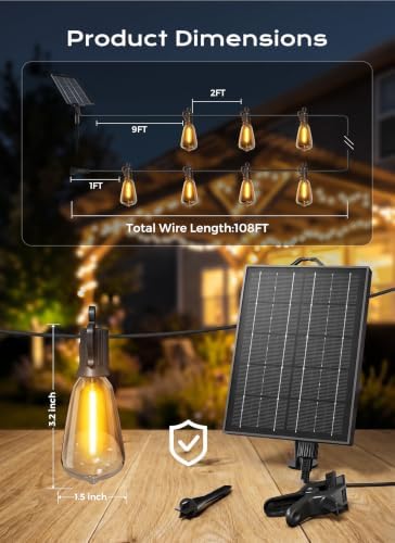 Brightown 108FT Solar String Lights Outdoor Waterproof, Last 30+Hrs Runtime - Image 6