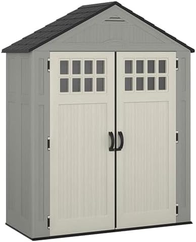 Suncast Everett 6x3 ft Vertical Storage Shed - Resin Outdoor Garden Shed with Floor, Windows, Skylight & Lockable Double Doors. Slim Yard Storage for Utility Tools & Backyard Equipment - Image 4