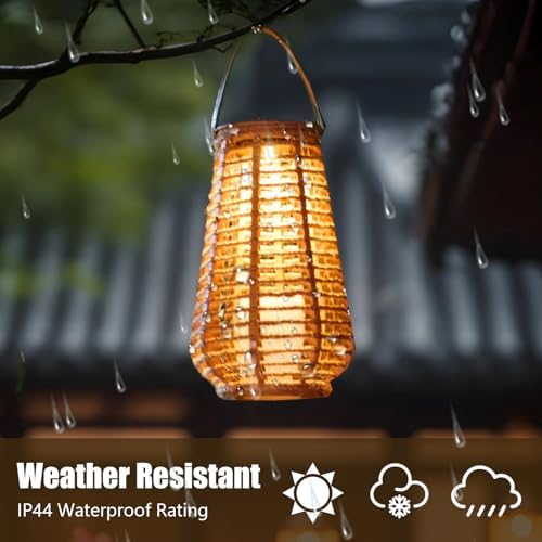 Hanging Solar Lanterns Outdoor Waterproof, Hand-Woven Hemp Rope,10x5.5 Inch - Image 6