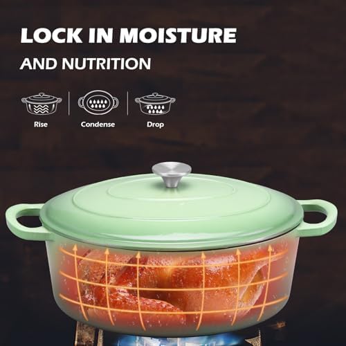 Leonyo 7QT Enameled Cast Iron Oval Dutch Oven Pot with Lid, Pistachio Green - Image 4