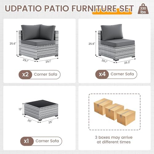 UDPATIO Outdoor Patio Furniture Set 7 Pcs Wicker Sectional Sofa Grey - Image 4