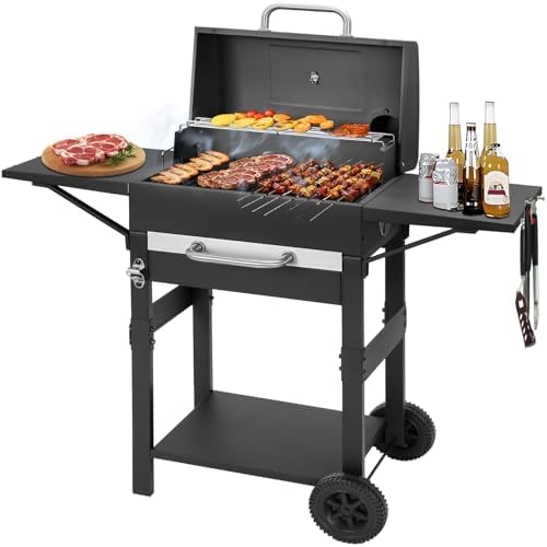 Charcoal Grill with 2 Side Tables 343 Sq.In.for BBQ Outdoor Cooking by DNKMOR