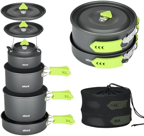 ALOCS Lightweight Camping Cookware Set, Pots and Pans with Kettle by Alocs