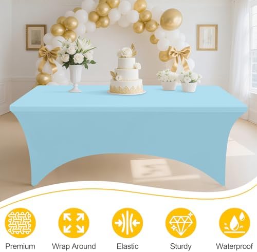 Smiry 2 Pack Spandex Table Cloth 8FT, Elastic Fitted Baby Blue Tablecloth - Image 3