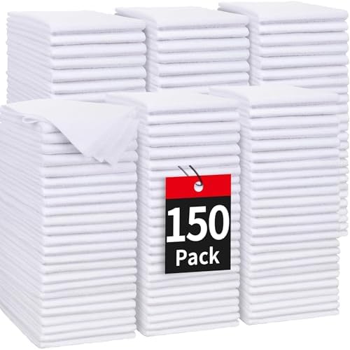 White Microfiber Cleaning Cloth, 150 Pack Shop Towels All-Purpose Cleaning Rags, Bulk Lint-Free Washcloth Reusable Microfiber Towels for Cars Mechanic Garage & Housekeeping 11.5"*11.5" by HOMERHYME