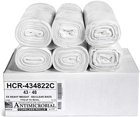 Aluf Plastics High Density Trash Bags, 56 Gallon, 150 Count, 22 Micron (eq), 43" x 48", Clear, for Bathroom, Office, Industrial, Commercial, Janitorial, Municipal, Recycling by AlufPlastics