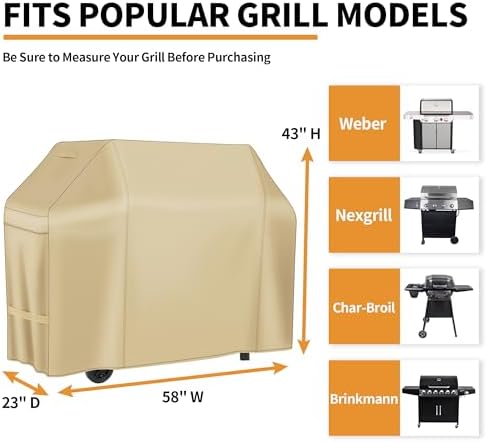 NEXCOVER Barbecue Gas Grill Cover - 58 Inch Waterproof BBQ Cover, Outdoor Heavy Duty Grill Cover, Fade & Weather Resistant 600D Upgraded Material, for Weber, Brinkmann, Char Broil and More - Image 2