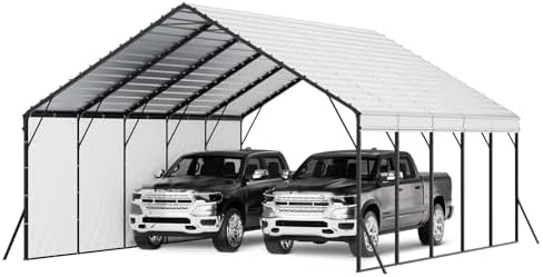 VEVOR 20x24 ft Heavy Duty Metal Carport, Outdoor Car Shelter with Removable PE Sidewalls, Steel Frame Garage for Car, Truck, Boat, Tractor, and Equipment Storage by VEVOR
