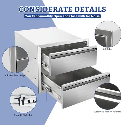 Outdoor Kitchen Drawers Stainless Steel Double Layer BBQ Drawers 18" W x 15" H x 23" D Flush Mount Built-in 2-Drawer for Outdoor Kitchen Island Patio Grill Station - Image 4