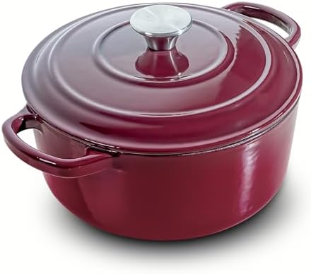 9 QT Merlot Enameled Cast Iron Dutch Oven with Lid, Heavy‑Duty Casserole Pot for Braising, Stews, Roasting, Baking, Oven & All Stovetops Safe - Image 2