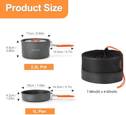 Odoland 15pcs Camping Cookware Mess Kit, Lightweight Pot Fry Pan Set - Image 2