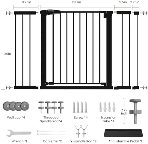 Mumeasy 29.7-48" Baby Gate for Stairs, Pressure Mounted Dog Gate for Doorways, Extra Wide Walk Thru Safety Pet Gate for Doors with Auto Close, Easy Install Child Gate for Hallway Indoor House, Black - Image 2