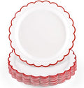 NatNarr 30 Pcs Red Paper Plates 9" Scalloped Red White Party Plates by NatNarr