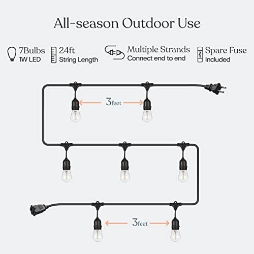 Brightech Ambience Pro LED String Lights - 24 Ft Commercial Grade Patio Lighting Outdoor Waterproof - 7 Heavy Duty Porch Lights for Outside, Christmas, Backyard - 1W Vintage Edison Bulbs, Dimmable - Image 3