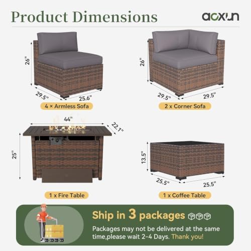 Aoxun 8 Piece Patio Furniture Set with 44" Fire Pit Table Wicker Rattan - Image 7