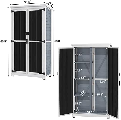 GDLF Outdoor Storage Cabinet, Wood & Metal Garden Shed, Tall Tool Organizer - Image 5