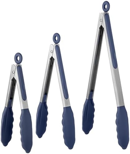 U-Taste Kitchen Tongs for Cooking, 600ºF Heat-Resistant, 3Pcs/Midnight Blue by U-Taste