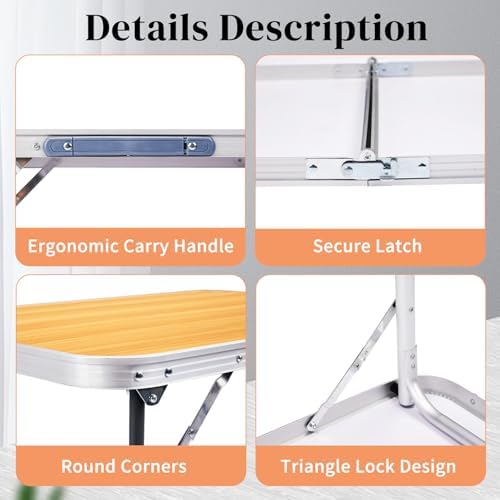 2.0 Ft Folding Portable Camping Table Yellow - Image 4