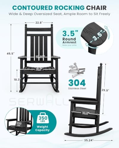 SERWALL Comfortable Outdoor Rocking Chairs Set of 3, Black - Image 2